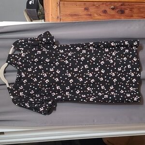 Tommy Hilfiger Cold Shoulder Dress Black W/Pink White Flowers Size 12 EUC